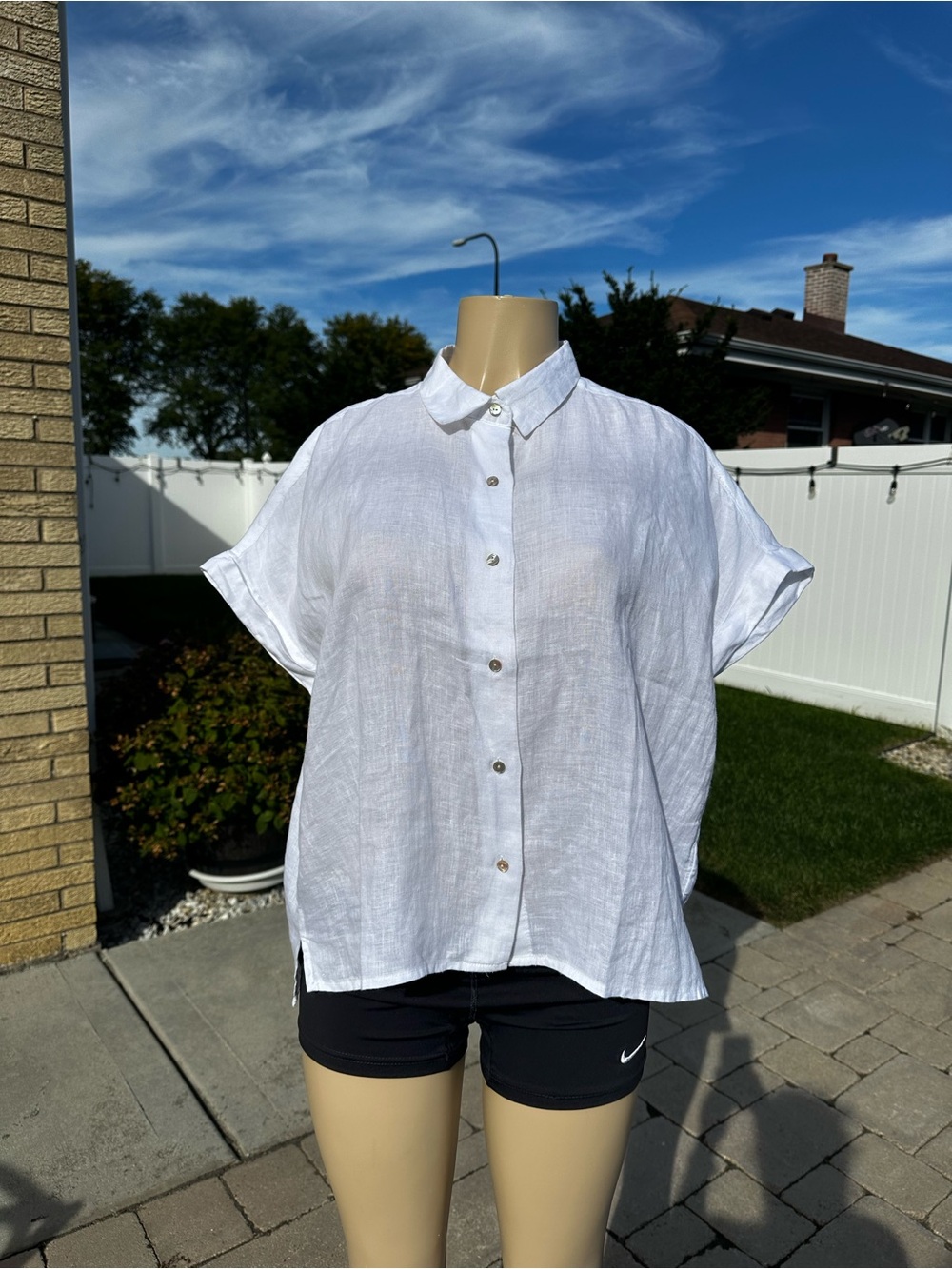 RACHEL Rachel Roy White Linen Button-Front Short Sleeve Shirt size L